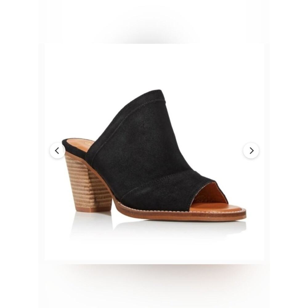 Andre Assous Black Suede Open-Toe Mule Heels - Women Size 8
